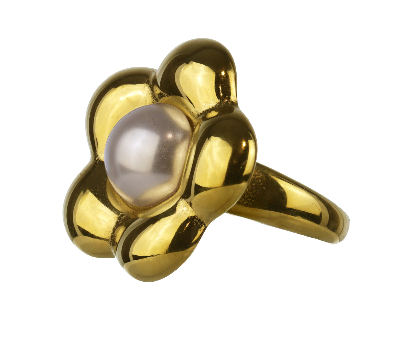 Anillo Flor Perla Dorada