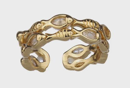 Anillo: Peces Entrelazados Cuff Oro