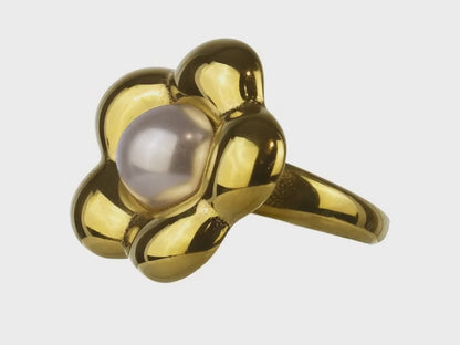 Anillo Flor Perla Dorada